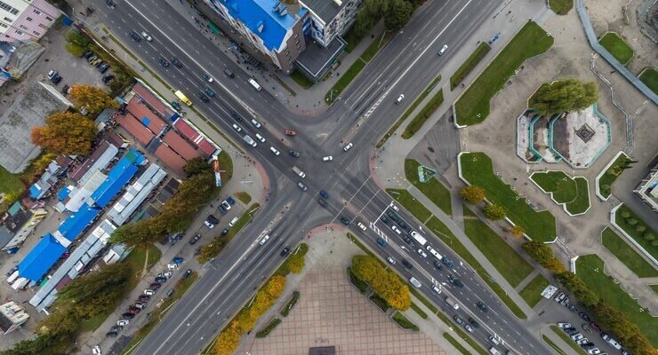 aerial view road interchange highway intersection junction network transportation taken by drone 97694 159521 e1748885174173
